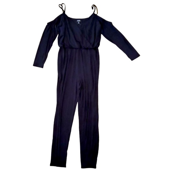 Nicole Miller Jumpsuit Women's Size M Black Open Shoulder Long Sleeve - Picture 3 of 5